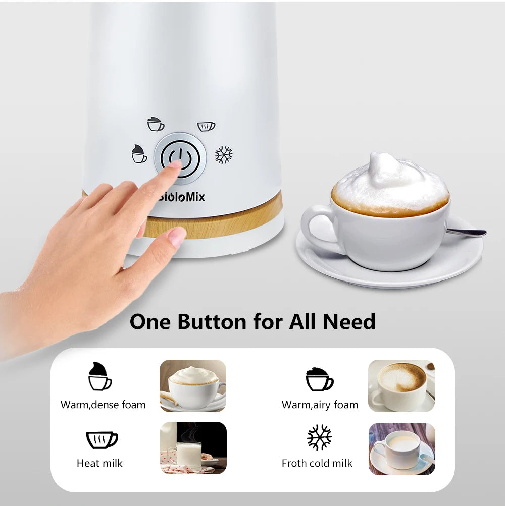 BioloMix Milk Frother 4 in 1 Electric Milk Steamer for Hot and Cold Milk Froth Coffee Foam Maker for Cappuccino, Latte, Hot Milk
